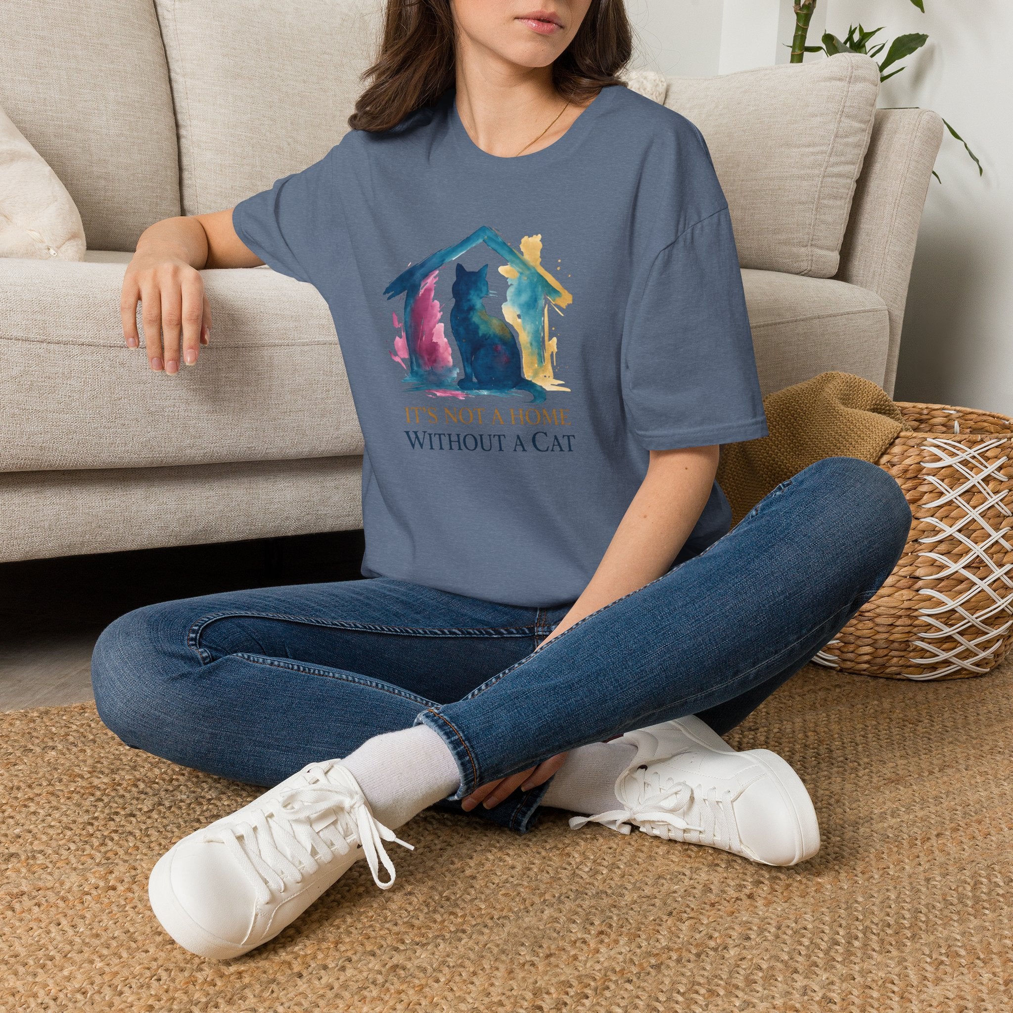 Watercolor Cat Inside House T-Shirt