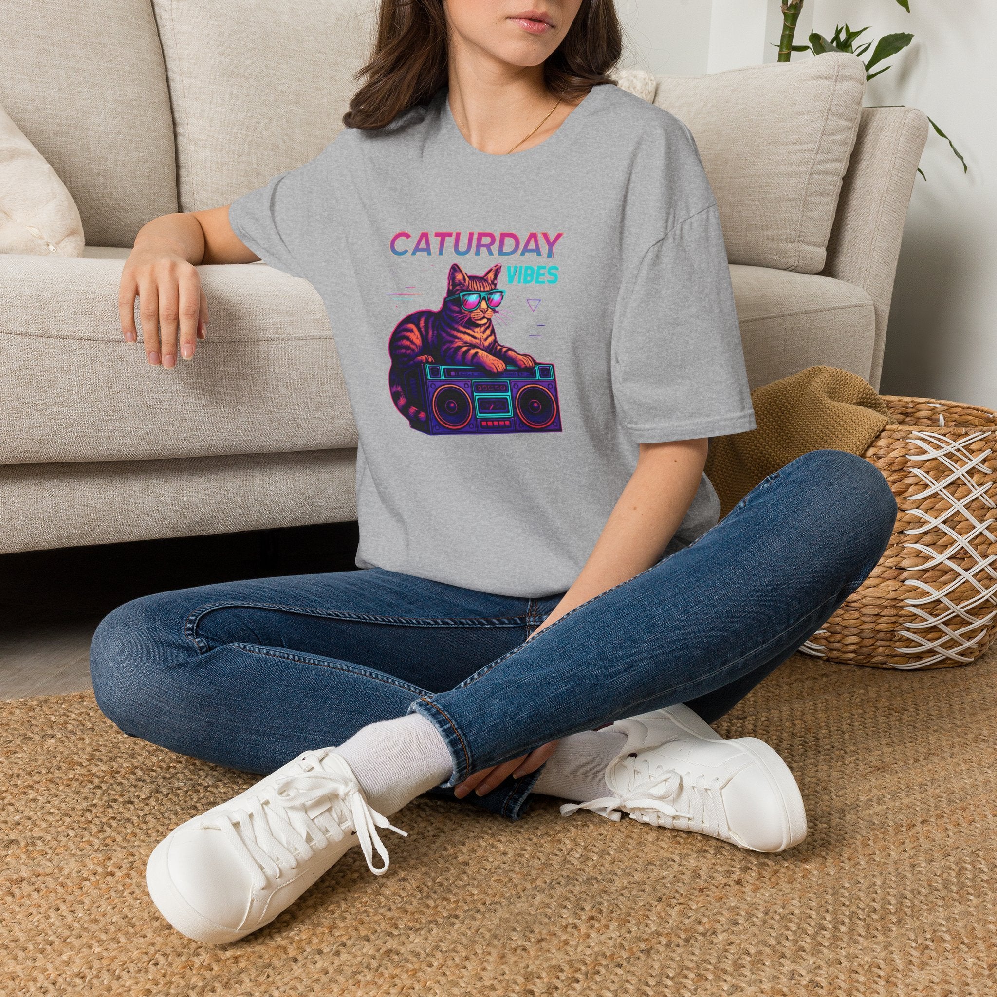 Neon cat boombox vibes T-Shirt