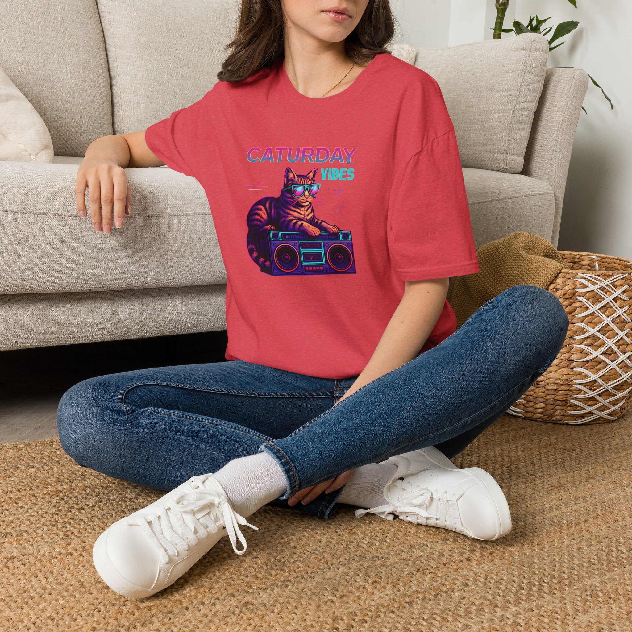 Neon cat boombox vibes T-Shirt