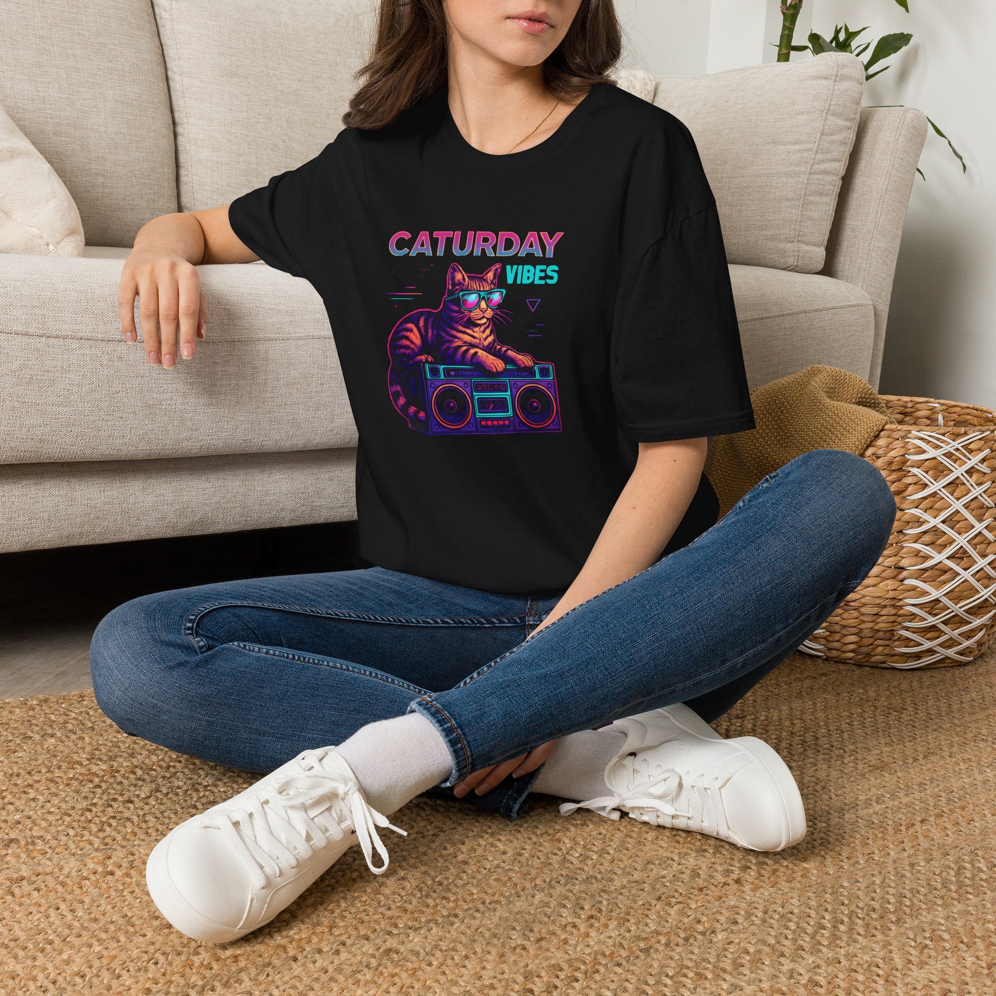 Neon cat boombox vibes T-Shirt