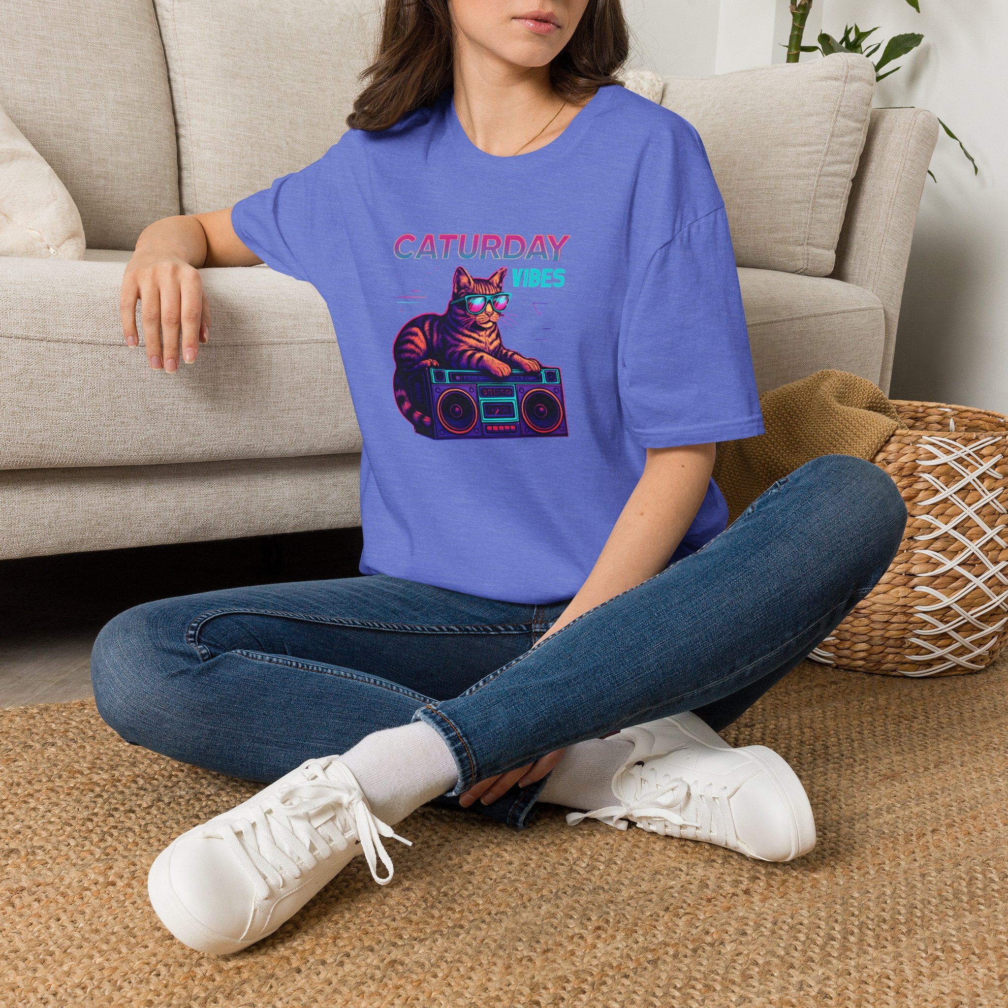 Neon cat boombox vibes T-Shirt