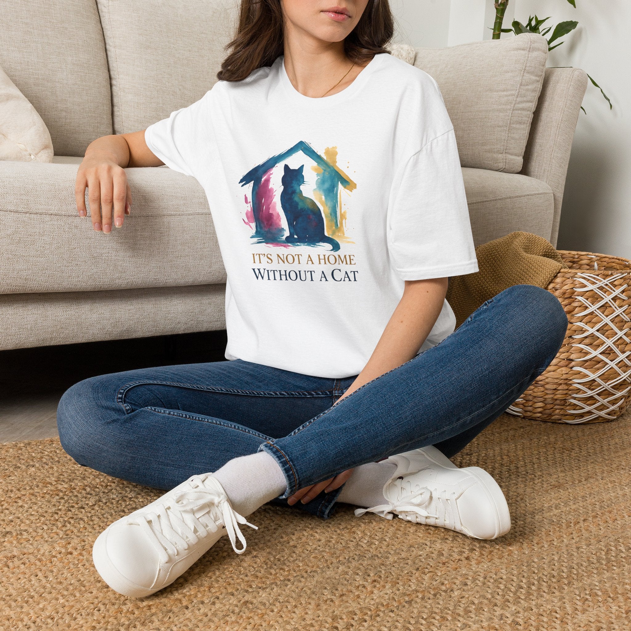Watercolor Cat Inside House T-Shirt