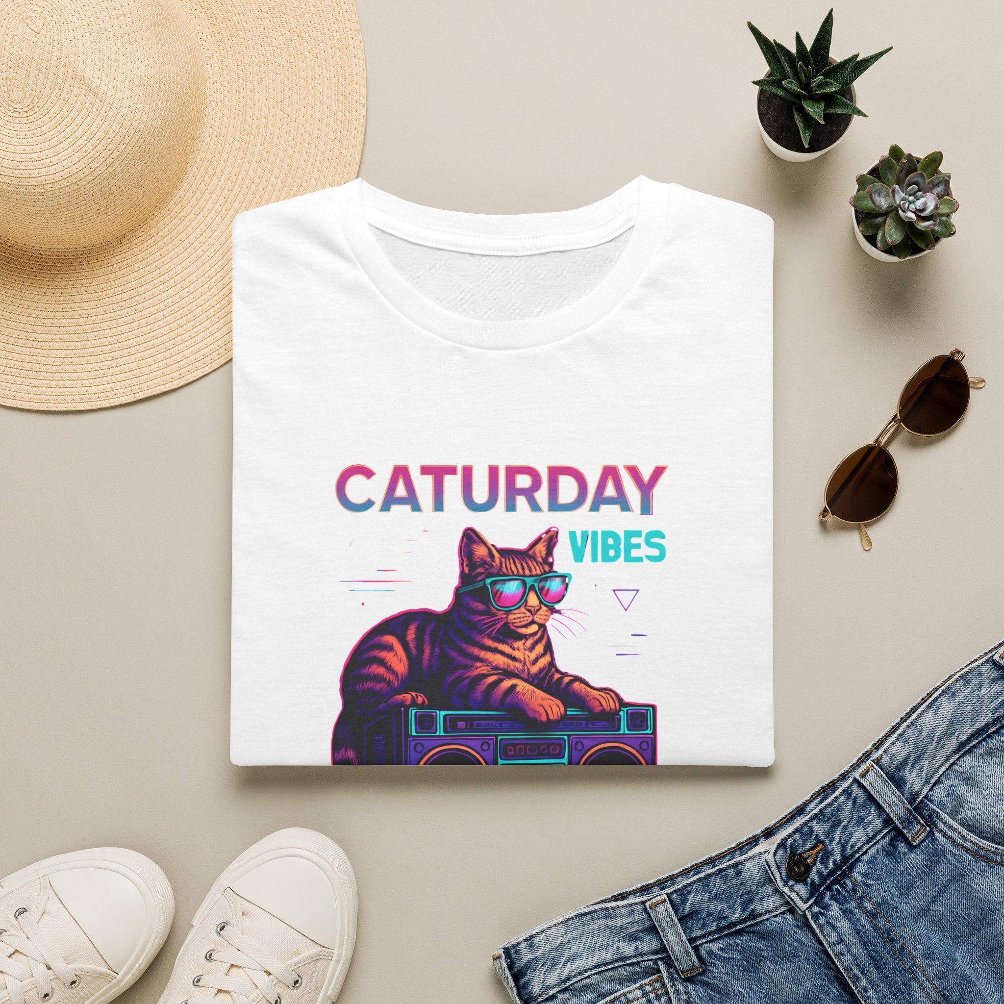 Neon cat boombox vibes T-Shirt